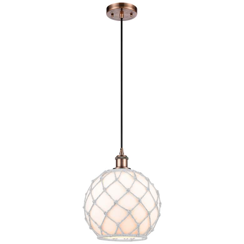 Image 1 Farmhouse Rope 10"W Copper Corded Mini Pendant w/ White Rope Shade