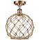 Farmhouse Rope 10"W Copper Semi Flush Mount w/ Clear and Brown Rope Sh