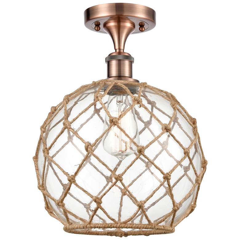 Image 1 Farmhouse Rope 10"W Copper Semi Flush Mount w/ Clear and Brown Rope Sh