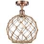 Farmhouse Rope 10"W Copper Semi Flush Mount w/ Clear and Brown Rope Sh