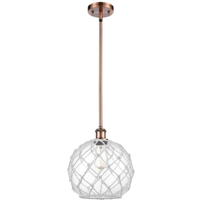 Image 1 Farmhouse Rope 10"W Copper Stem Mini Pendant w/ Clear and White Rope S