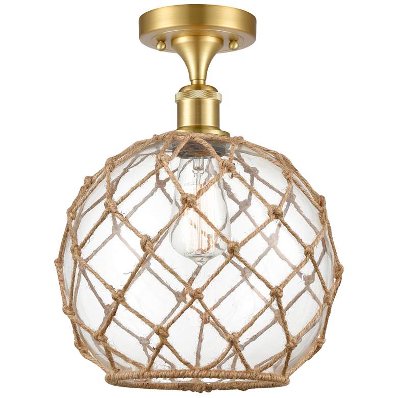 Image 1 Farmhouse Rope 10"W Gold Semi Flush Mount w/ Clear and Brown Rope Shad