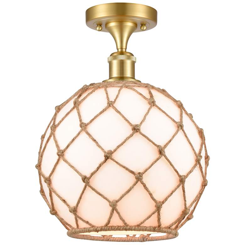 Image 1 Farmhouse Rope 10"W Gold Semi Flush Mount w/ White and Brown Rope Shad