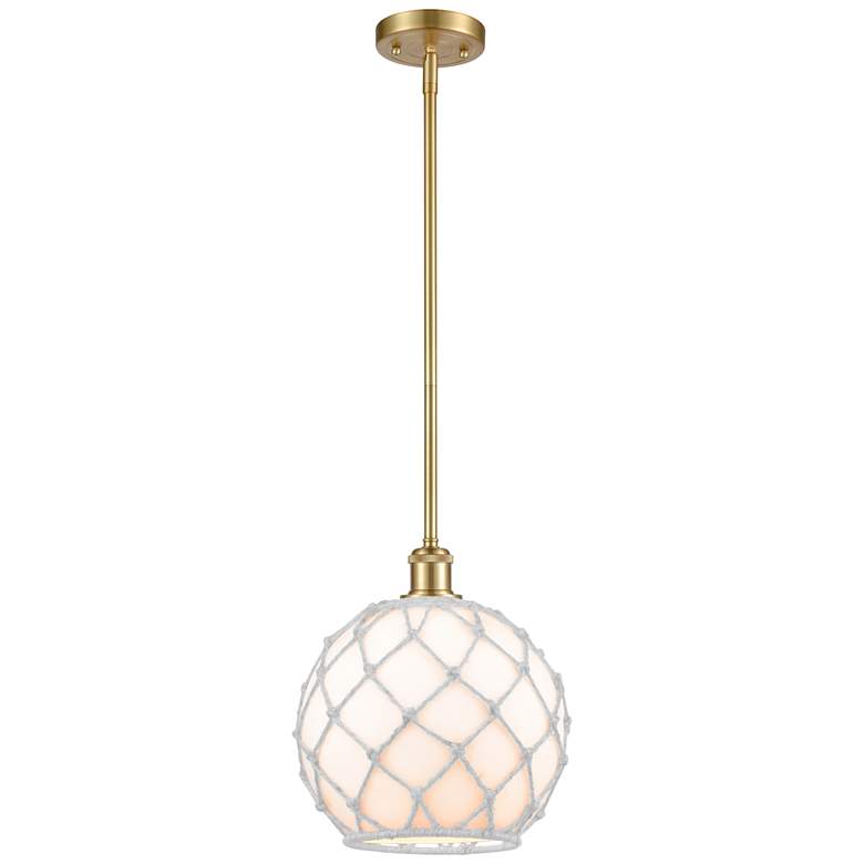Image 1 Farmhouse Rope 10"W Gold Stem Hung Mini Pendant w/ White Rope Shade