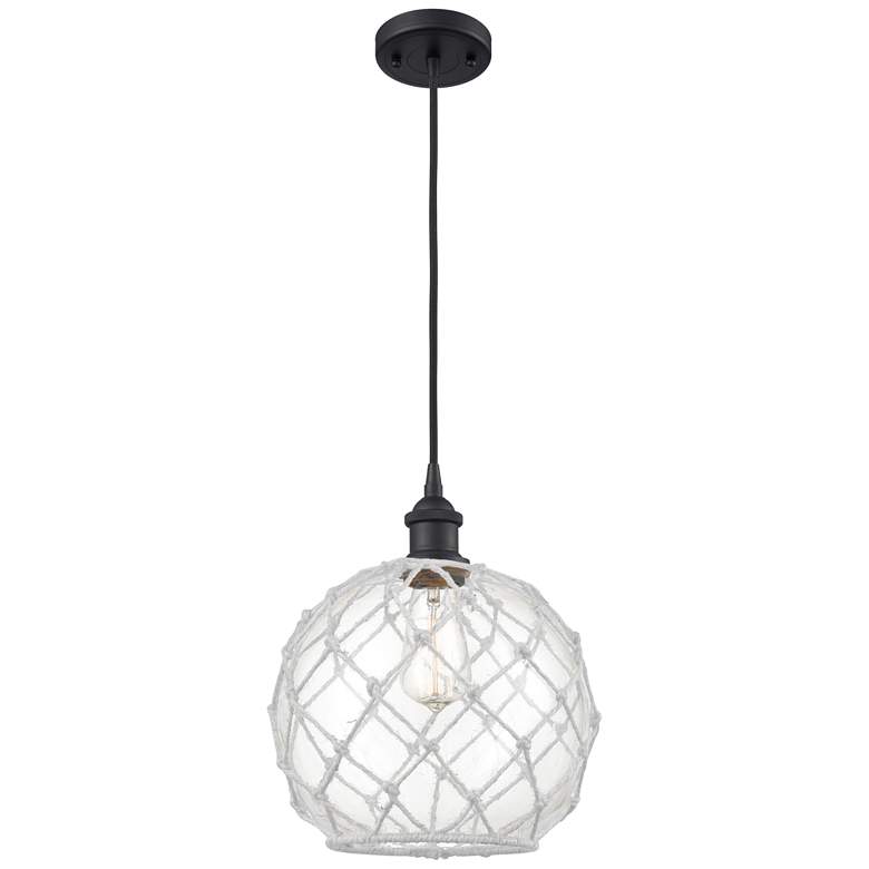 Image 1 Farmhouse Rope 10"W Matte Black Corded Mini Pendant Clear and White Sh