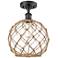 Farmhouse Rope 10"W Matte Black Semi Flush Mount Clear and Brown Shade