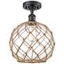 Farmhouse Rope 10"W Matte Black Semi Flush Mount Clear and Brown Shade