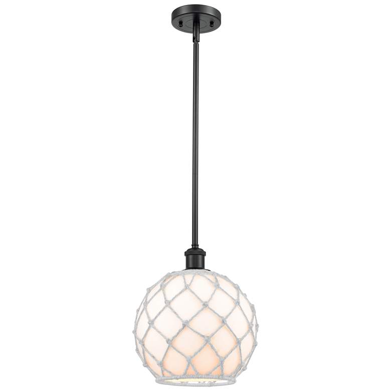Image 1 Farmhouse Rope 10"W Matte Black Stem Hung Mini Pendant w/ White Rope S