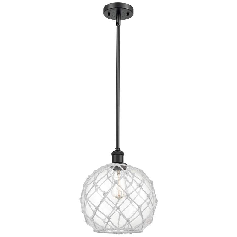 Image 1 Farmhouse Rope 10"W Matte Black Stem Mini Pendant w/ Clear and White S