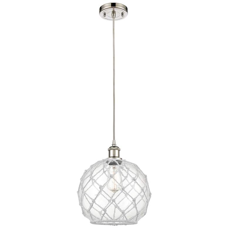 Image 1 Farmhouse Rope 10"W Polished Nickel Cord Mini Pendant Clear and White