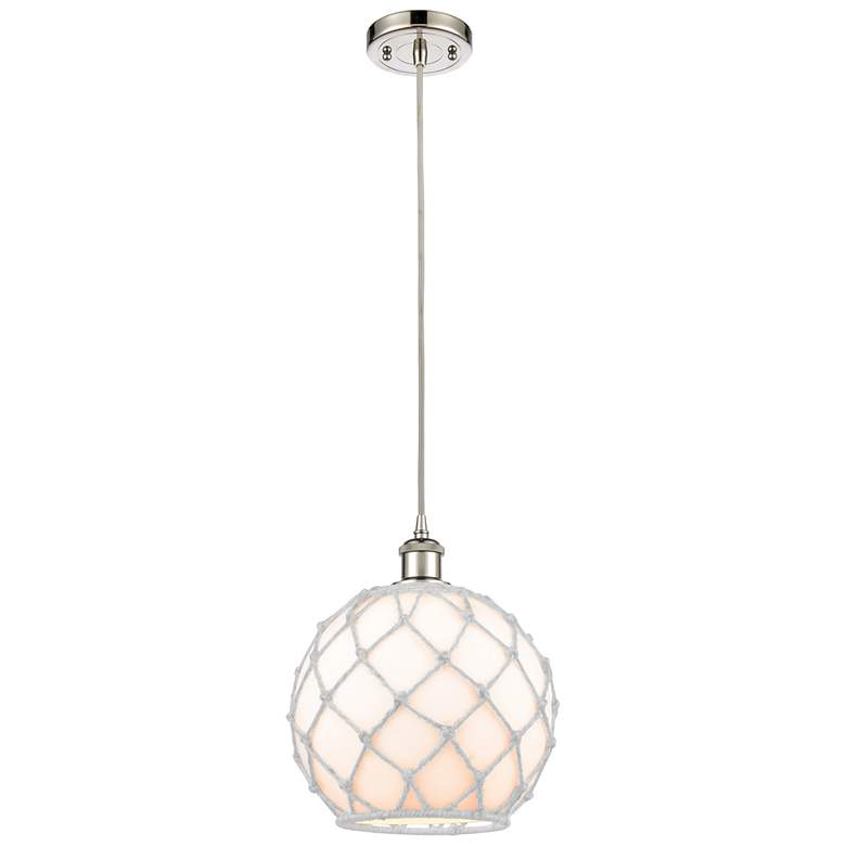 Image 1 Farmhouse Rope 10"W Polished Nickel Corded Mini Pendant w/ White Rope