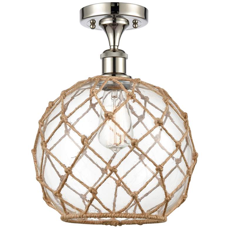 Image 1 Farmhouse Rope 10"W Polished Nickel Semi Flush Mount Clear and Brown S