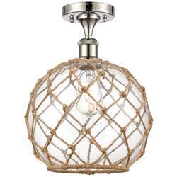 Farmhouse Rope 10"W Polished Nickel Semi Flush Mount Clear and Brown S