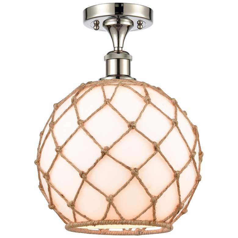 Image 1 Farmhouse Rope 10 inchW Polished Nickel Semi Flush Mount White and Brown S