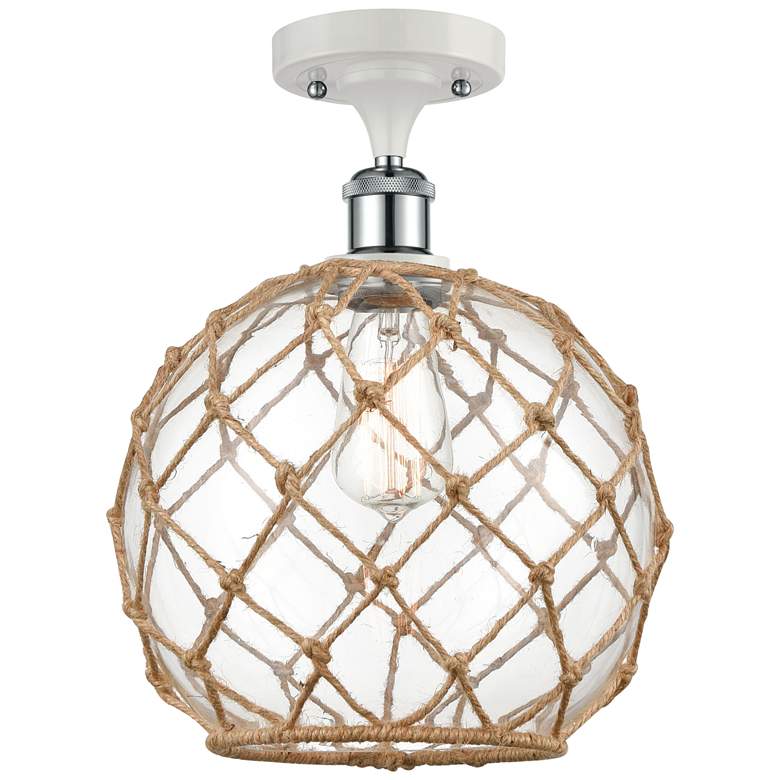 Image 1 Farmhouse Rope 10 inchW White and Chrome Semi Flush Mount Clear and Brown 