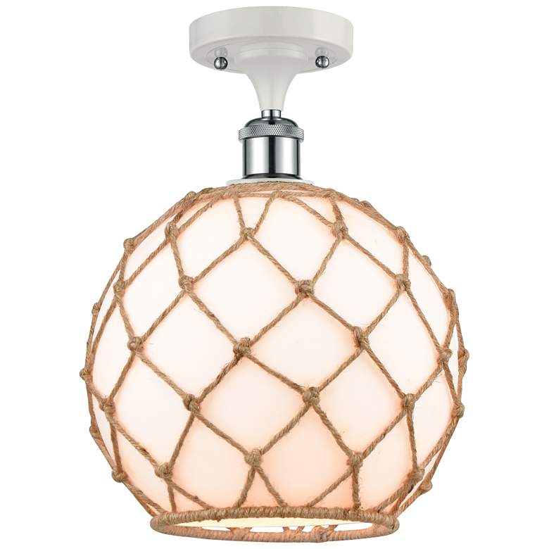 Image 1 Farmhouse Rope 10 inchW White and Chrome Semi Flush Mount White and Brown 