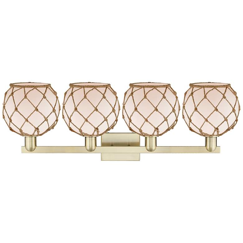 Image 2 Farmhouse Rope 12"H 4-Light Brass Vanity Light w/ White Glass & Brown Rope more views