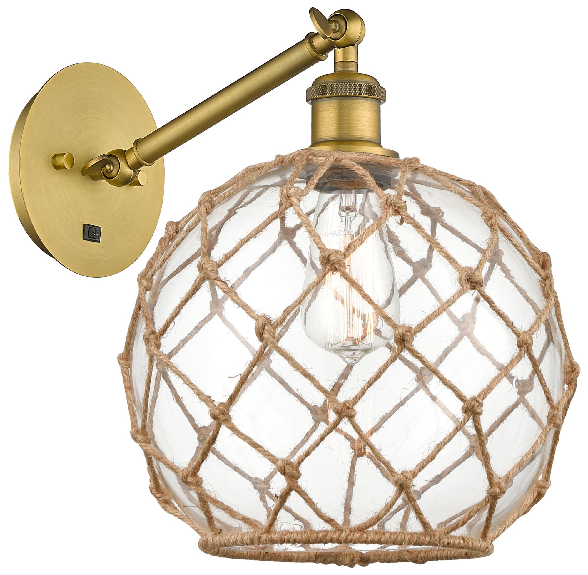 Farmhouse Rope 12"H Brass Adjustable Sconce w/ Clear Glass with Rope