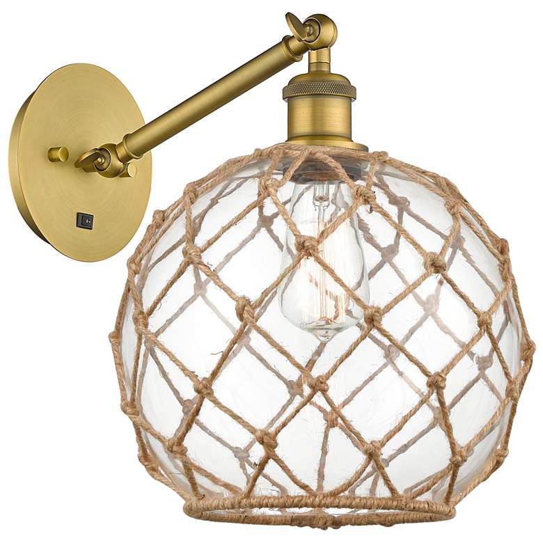 Image 1 Farmhouse Rope 12"H Brass Adjustable Sconce w/ Clear Glass with Rope