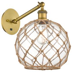Farmhouse Rope 12"H Brass Adjustable Sconce w/ Clear Glass with Rope