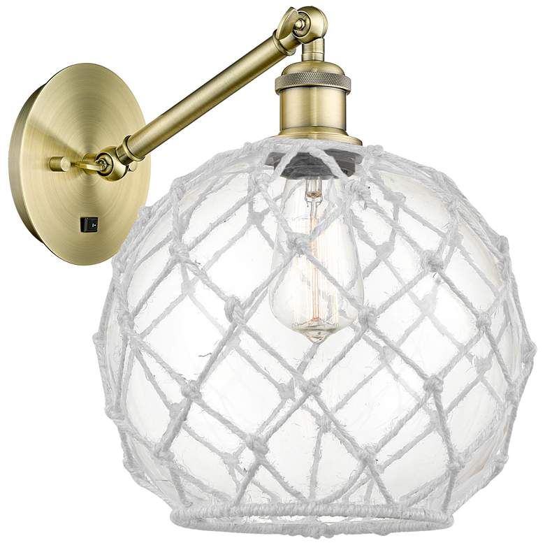 Image 1 Farmhouse Rope 12"H Brass Adjustable Sconce w/ Glass & White Rope Shade
