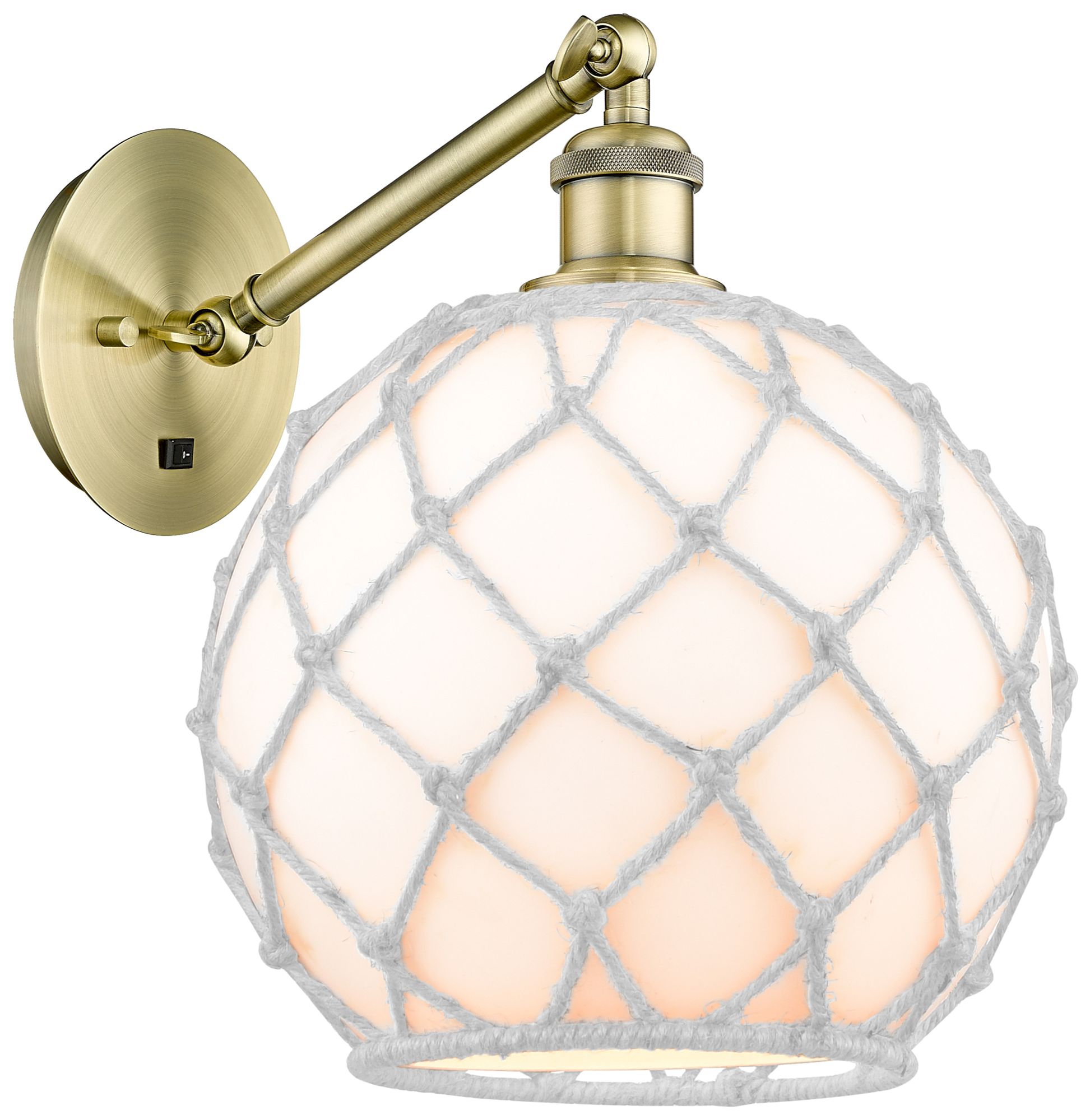 Farmhouse Rope 12"H Brass Adjustable Sconce w/ White Glass & Rope Shade