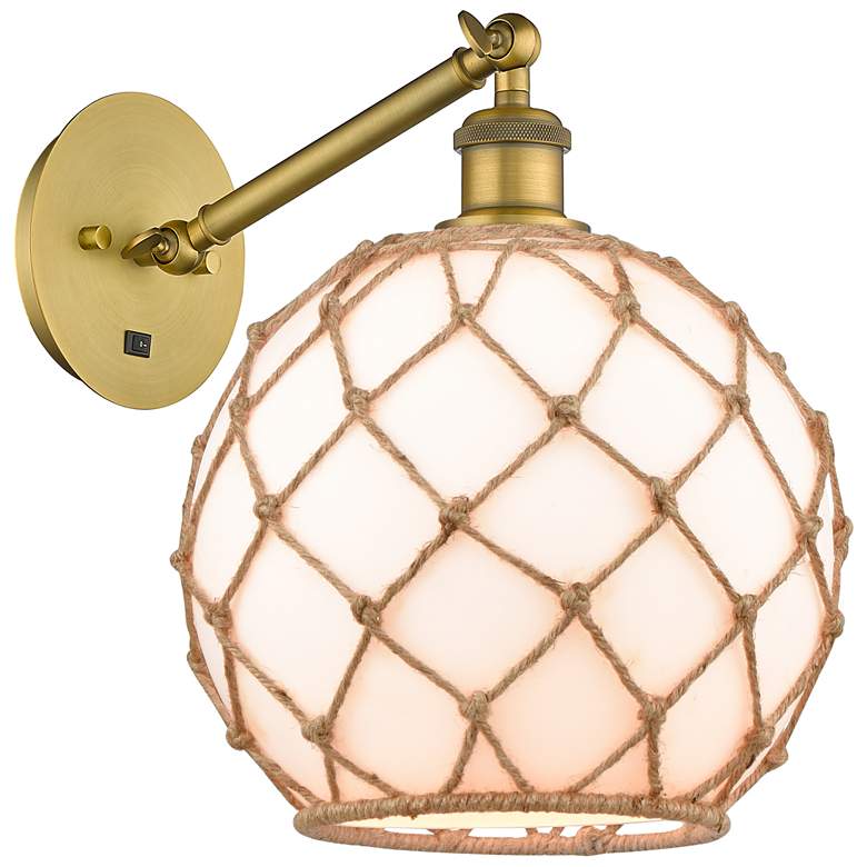 Image 1 Farmhouse Rope 12"H Brass Adjustable Sconce w/ White Glass with Rope