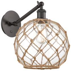 Farmhouse Rope 12"H Bronze Adjustable Sconce w/ Clear Glass with Rope