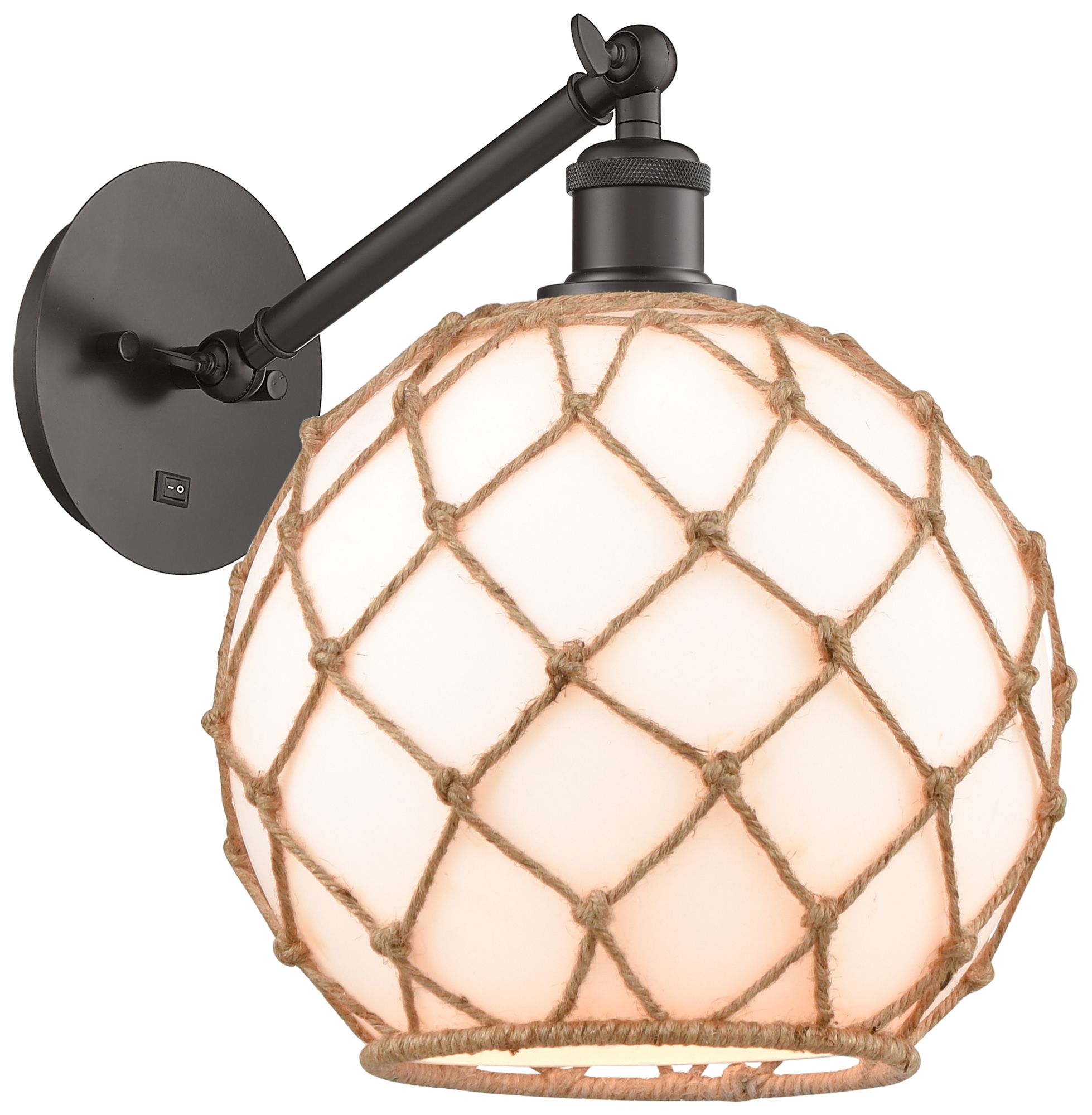 Farmhouse Rope 12"H Bronze Adjustable Sconce w/ White Glass with Rope
