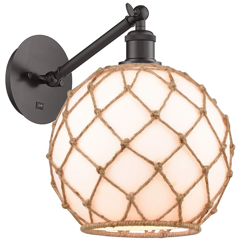 Image 1 Farmhouse Rope 12"H Bronze Adjustable Sconce w/ White Glass with Rope