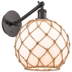 Farmhouse Rope 12"H Bronze Adjustable Sconce w/ White Glass with Rope