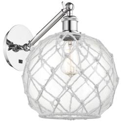 Farmhouse Rope 12"H Chrome Adjustable Sconce w/ Clear Glass & Rope Shade