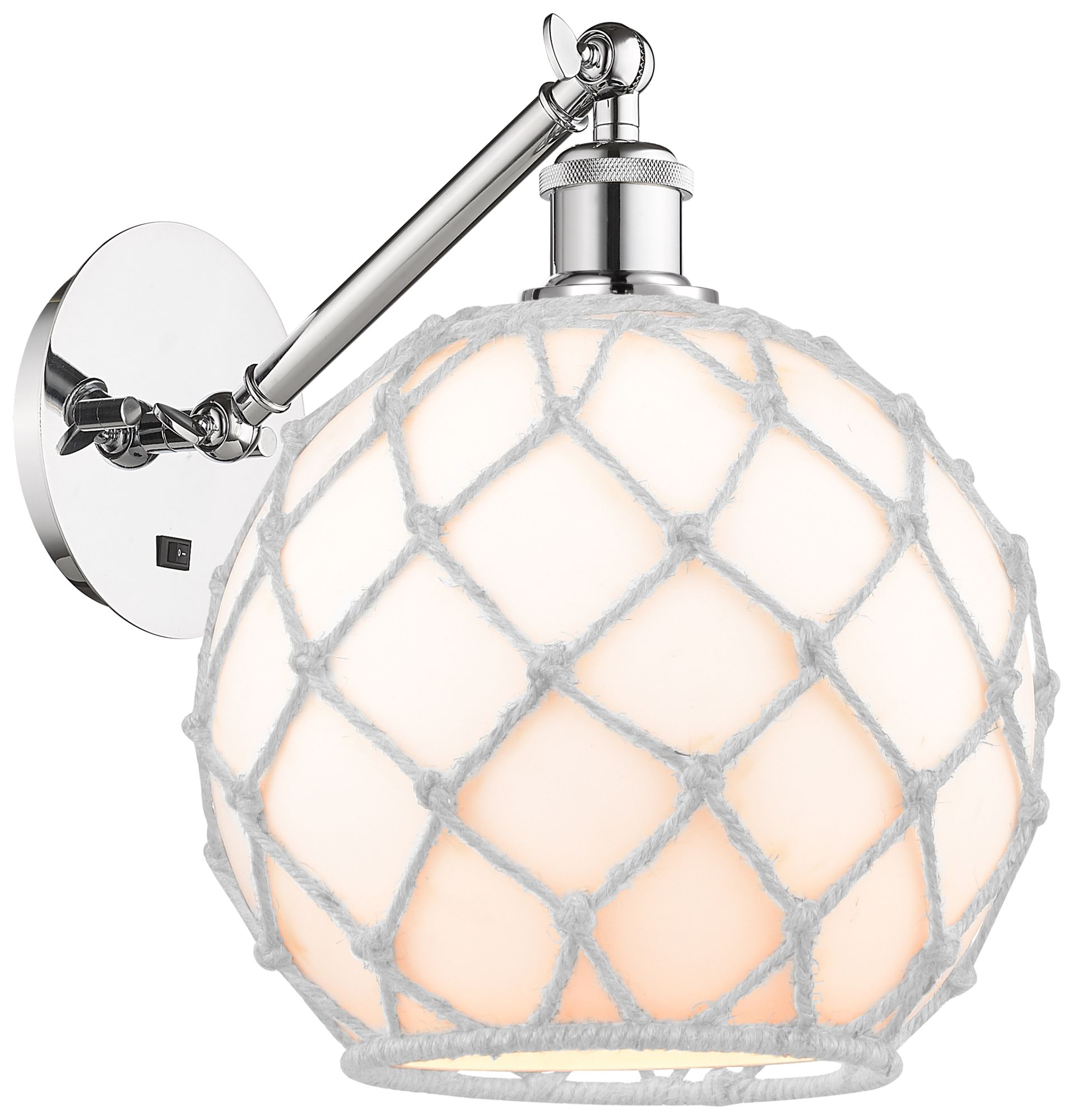 Farmhouse Rope 12"H Chrome Adjustable Sconce w/ White Glass & Rope Shade
