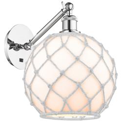 Farmhouse Rope 12"H Chrome Adjustable Sconce w/ White Glass & Rope Shade