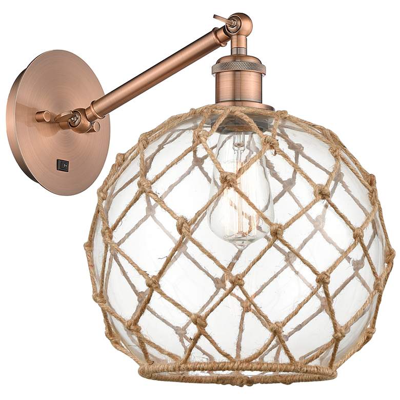 Image 1 Farmhouse Rope 12"H Copper Adjustable Sconce w/ Glass & Brown Rope Shade