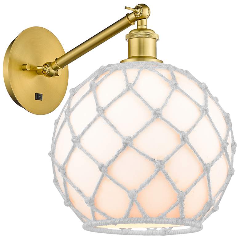 Image 1 Farmhouse Rope 12"H Gold Adjustable Sconce w/ White Glass & Rope Shade