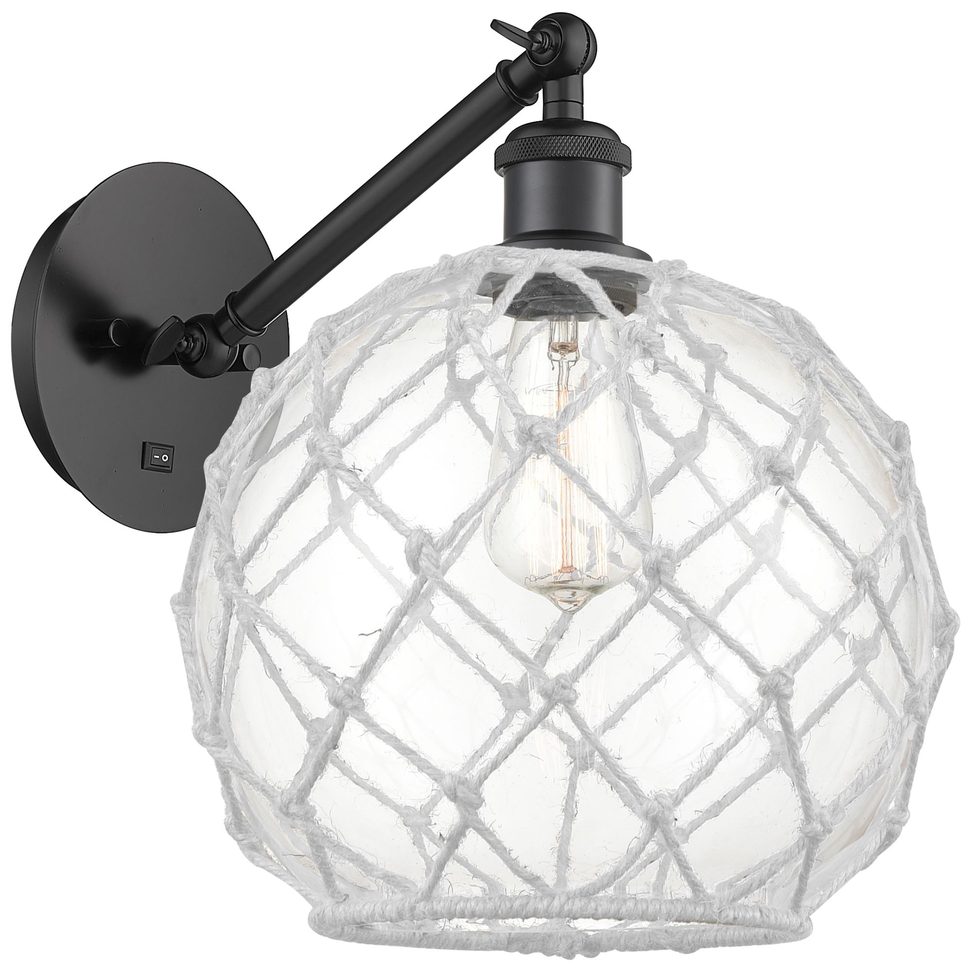 Farmhouse Rope 12"H Matte Black Adjustable Sconce w/ Clear Glass with Rope