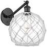 1_Farmhouse Rope 12"H Matte Black Adjustable Sconce w/ Clear Glass with Rope