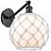 Farmhouse Rope 12"H Matte Black Adjustable Sconce w/ White Glass with Rope