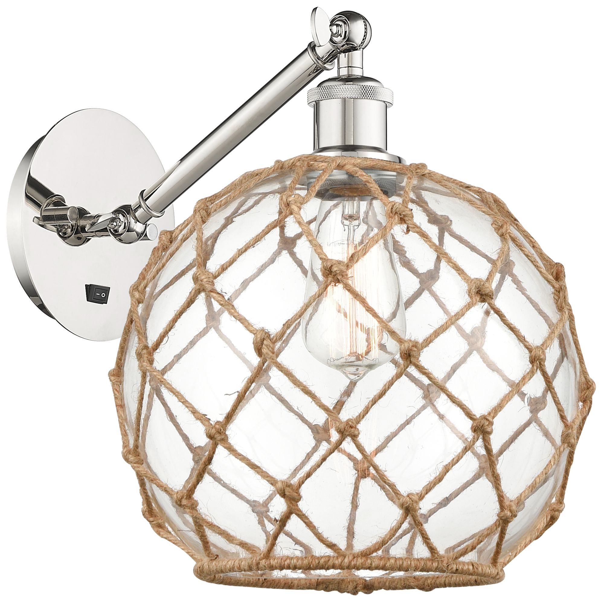Farmhouse Rope 12"H Nickel Adjustable Sconce w/ Clear Glass with Rope