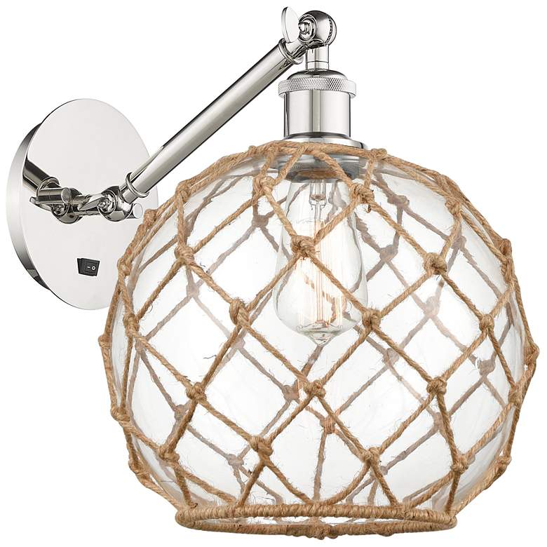 Image 1 Farmhouse Rope 12"H Nickel Adjustable Sconce w/ Clear Glass with Rope