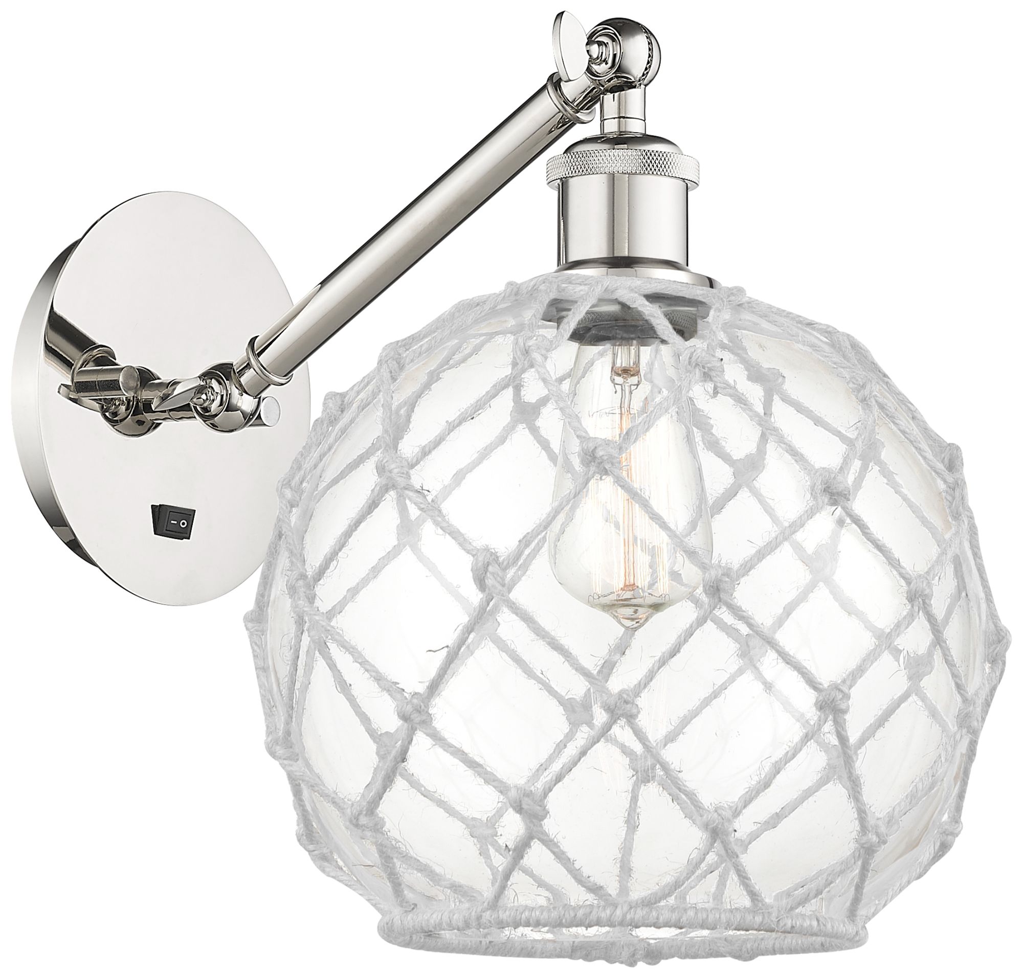 Farmhouse Rope 12"H Nickel Adjustable Sconce w/ Glass & White Rope Shade