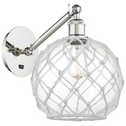 Farmhouse Rope 12"H Nickel Adjustable Sconce w/ Glass & White Rope Shade