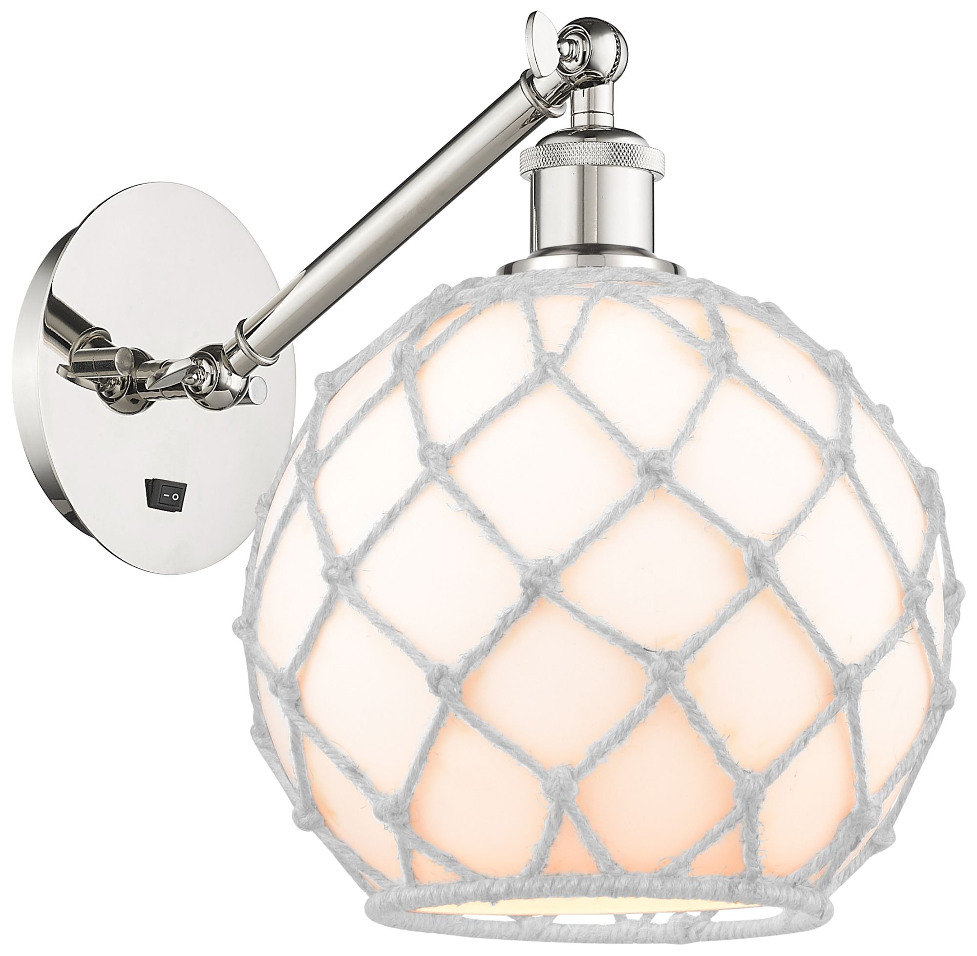 Farmhouse Rope 12"H Nickel Adjustable Sconce w/ White Glass & Rope Shade