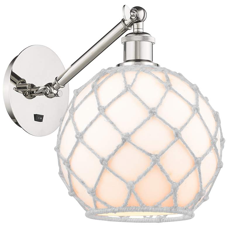 Image 1 Farmhouse Rope 12"H Nickel Adjustable Sconce w/ White Glass & Rope Shade