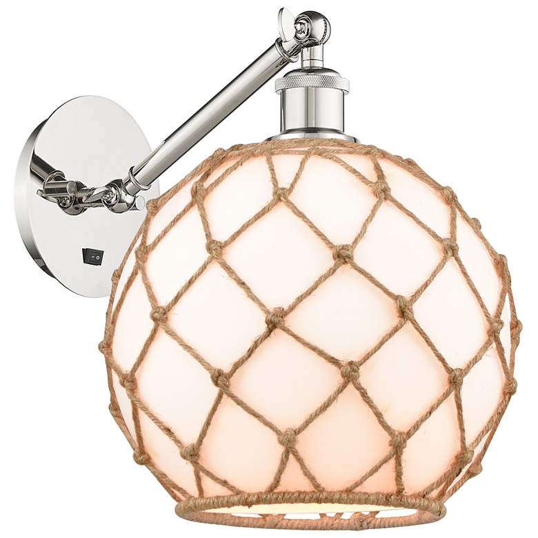 Image 1 Farmhouse Rope 12"H Nickel Adjustable Sconce w/ White Glass with Rope
