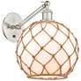 1_Farmhouse Rope 12"H Satin Nickel Adjustable Sconce w/ White Glass with Rope