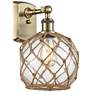 Farmhouse Rope 13" High Antique Brass Sconce w/ Clear and Brown Rope S