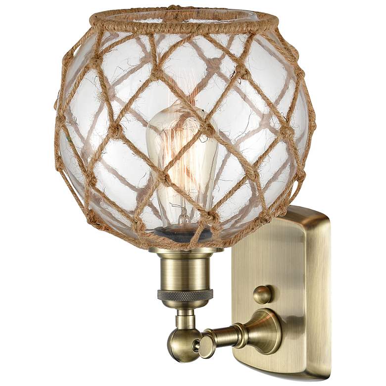 Image 3 Farmhouse Rope 13 inch High Antique Brass Sconce w/ Clear and Brown Rope S more views