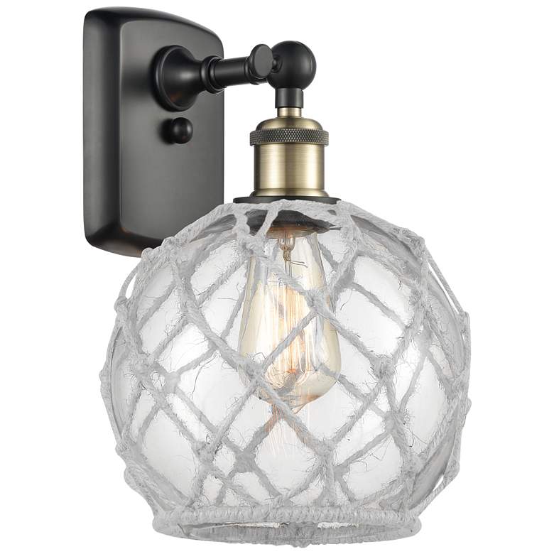 Image 1 Farmhouse Rope 13 inch High Black Brass Sconce w/ Clear and White Rope Sha